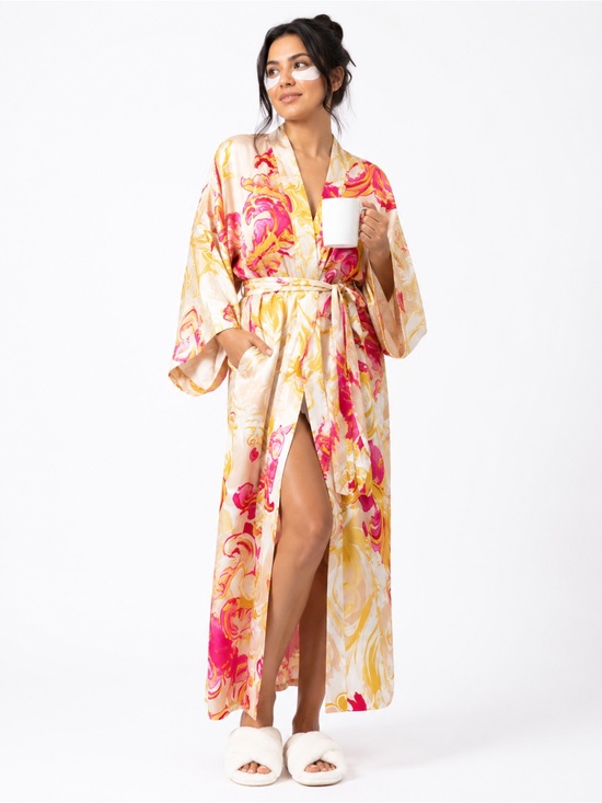 Soma Other - SOMA 100% Silk Floral Kimono Robe | NWT | Pink & Yellow | S/M